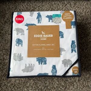 Eddie Bauer Home Cotton Flannel Sheet Set - Blue & Gray Bear Print NWT King